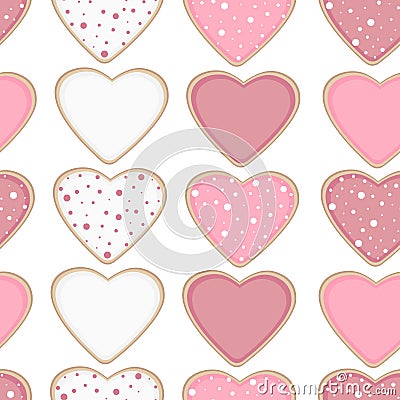 Seamless pattern Heart shaped cookies Valentines day vector illustration Cartoon Illustration